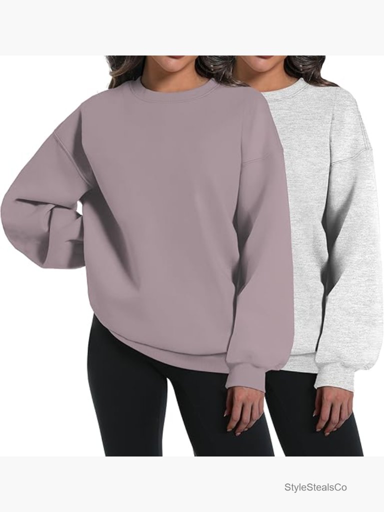 Oversized Fleece-Lined Sweatshirt Pullover, Long Sleeve Crewneck, 2-Pack